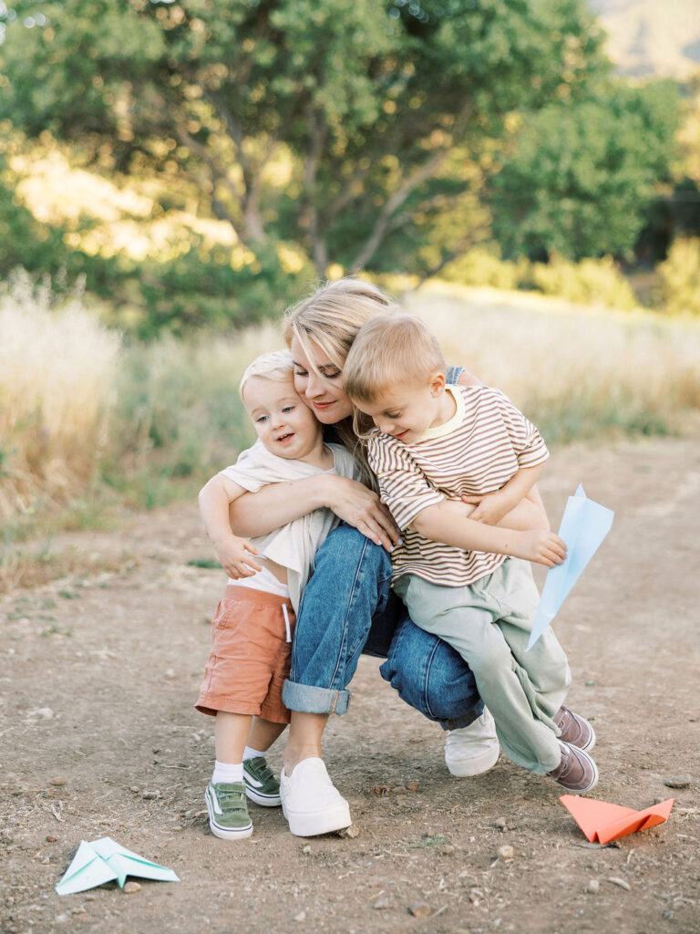 Mom and young child playing together during a relaxed Santa Clarita family session