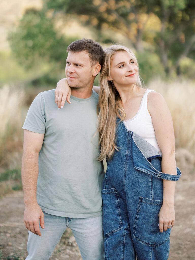 Mom and dad standing together during a natural Santa Clarita family session