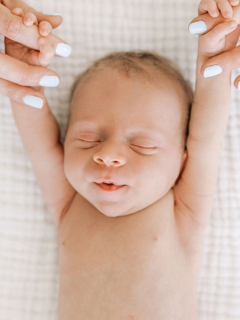 Close-up of a sleeping baby during in-home newborn photography Santa Clarita.