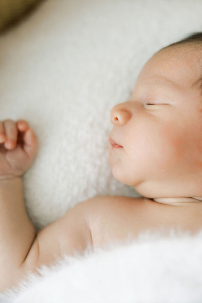 Close up profile of a newborn baby during a Santa Clarita newborn session